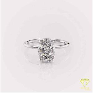 Anillo de Compromiso Solitario con Diamante Cultivado en Laboratorio de Corte Ovalado en Oro Amarillo, Anillo de Promesa Clásico de Cuatro Puntas para Mujer, Estilo Minimalista para Novia - Product Image 1