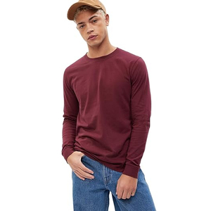 T-shirt pour homme en coton 100% à manches courtes, col rond, couleur bordeaux, coupe classique, jersey tricoté, couleur unie, respirant, séchage rapide, uni - Product Image 1
