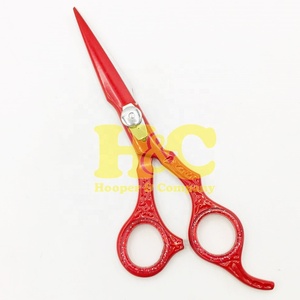 Ciseaux de barbier rouges Hooper Company Top Trend, logo personnalisé, kit d'outils en acier inoxydable, pointe droite, tranchants, 28 dents, pour droitiers - Product Image 2