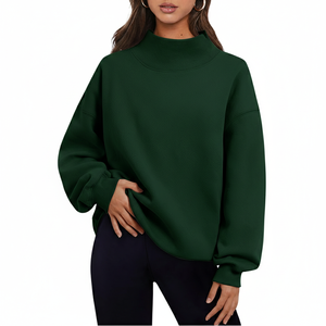 Sudadera Oversize de Algodón para Mujer con Bordado, Cuello Mock, Hombros Caídos y Manga Larga, Estilo Vintage - Product Image 5