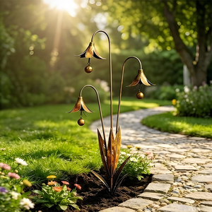 Piquet de jardin en métal rustique fait main, léger, décoratif, sculpture florale extérieure pour pelouse, jardin, patio, cour, aménagement paysager - Product Image 5