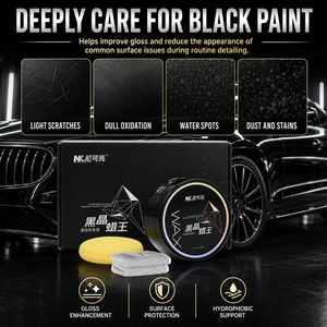 Kit de cire pour voiture en cristal noir pour peinture noire, brillance profonde, protection hydrophobe, réparation des rayures, éponge, serviette en microfibre - Product Image 2