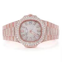 Montre de luxe en or rose et diamants pour femme, cadran octogonal analogique à quartz, bracelet en strass, fermoir déployant, 36 mm