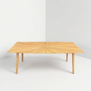 Solid <b>Wood</b> Outdoor Dining <b>Table</b> Sunburst Slatted Top Mid Century Scandinavian Tapered Legs Rectangular Patio <b>Garden</b> Natural - Product Image 1
