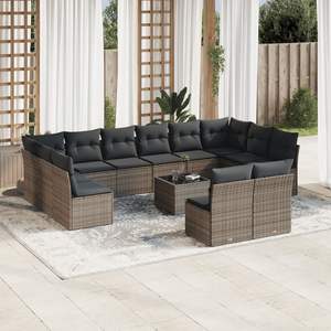 Large UV-resistant <b>Grey</b> Poly <b>Rattan</b> <b>Garden</b> Sofa Set Outdoor <b>Furniture</b> with Durable Materials - Product Image 1