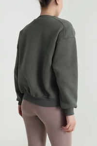 Oversized <b>Crew</b> <b>Neck</b> Waterproof <b>Sweatshirt</b> Breathable Color Blocked Green Beige Long Sleeve Regular Fit Autumn Winter Front - Product Image 6