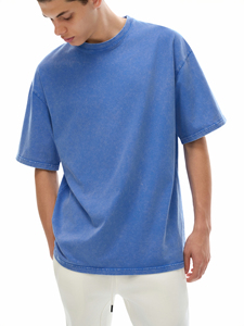 เสื้อยืดคอตตอนทรงโอเวอร์ไซส์แบบย้อมสีเอซิด ขายส่ง แขนสั้นทรงดรอปโชว์เดอร์ พิมพ์ลายพัฟฟ์แบบเป็นมิตรต่อสิ่งแวดล้อม โลโก้สั่งทำได้ สไตล์วินเทจลำลอง - Product Image 5
