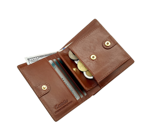 Article populaire : Portefeuille unisexe bi-pliant Castello en cuir italien tanné végétal, minimaliste, avec broderie drapeau, noir, en polyester. - Product Image 4
