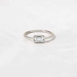 <b>Emerald</b> Cut Diamond <b>Ring</b> Yellow Gold Plated Bezel Setting Minimalist Engagement <b>Band</b> Women's Geometric Style - Product Image 3