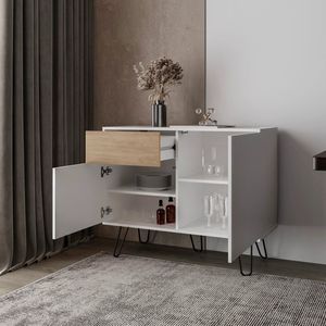 Credenza in rovere bianco e naturale con eleganti gambe a forcina - Product Image 2