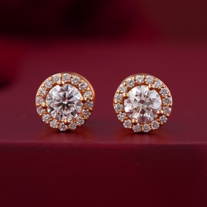 14K Rose Gold Round Halo Lab Grown Diamond Stud <b>Earrings</b> 1.12 CT VVS1 Clarity Screw Shape - Product Image 1