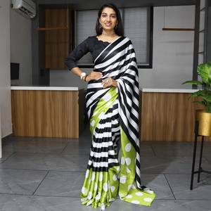 ATRACTIVE JAPAN SATIN DIGITAL PRINT WORK SAREE CON BLUSA SIN COSTAR NEGRO - Product Image 1