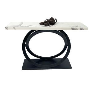 Modern <b>White</b> Marble Top Console <b>Table</b> with Black Stainless Steel Ring Base Luxury Entryway Sofa <b>Table</b> for Villa Hotel - Product Image 3