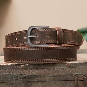 Ceinture en cuir de vachette marron avec boucle rectangulaire en acier, design décontracté et durable - Product Image 1