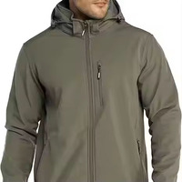 Veste softshell à capuche pour homme, résistante à l'eau, coupe-vent, fermeture éclair, col montant, couleur unie, pour la randonnée en extérieur, vêtements d'automne