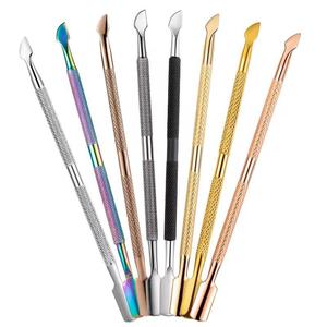 Dual-End Stainless Steel Nail <b>Cuticle</b> Pusher Set Reusable Manicure <b>Tool</b> with Textured Grip and Multiple Colors - Product Image 1