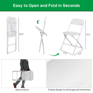 Classic White Garden Folding Chair 4pcs Injection Molding Plastic Classic Design - Product Image 5