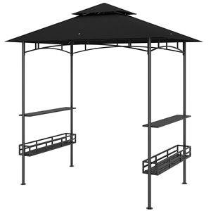 Gazebo per Barbecue da Esterno 8 X 5 Grigio Scuro con Tetto a 2 Livelli, 2 Ripiani Laterali, Cestini Portaoggetti e Gancio per Soffitto - Product Image 1
