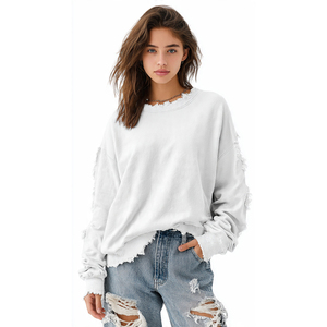 Sudaderas Distressed de Hombro Caído para Mujer, Sudaderas Distressed de Invierno para Mujer, Sudaderas Pullover de Moda Urbana para Mujer - Product Image 1
