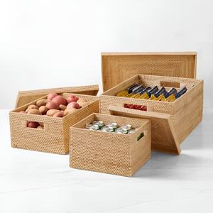 Cestas de ratán de venta rápida con tapa tejida a mano, organizadores y almacenamiento para dormitorio y cocina - Product Image 6