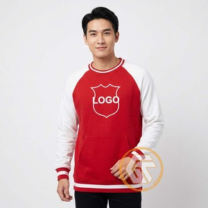 GREEK TREASURES Sweat-shirt à manches raglan rouge et blanc pour homme, col rond, poche, couleur unie, coupe décontractée, 100% coton - Product Image 2