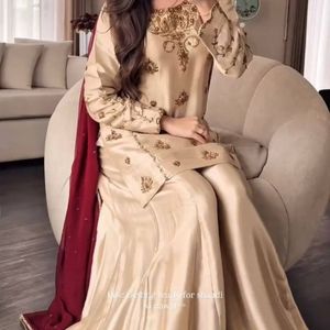Beige Embroidered Salwar Kameez for Women Traditional <b>Indian</b> Pakistani <b>Top</b> and Pants Wedding Party Outfit - Product Image 5
