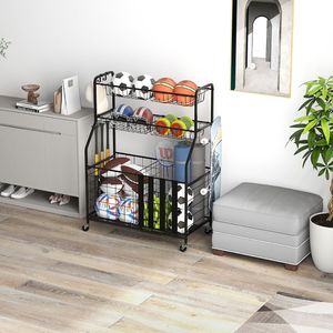 Carrello portaoggetti da garage con ganci e cestini, organizer per attrezzature sportive per pallacanestro - Product Image 3