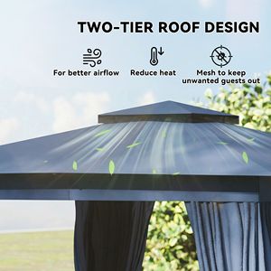 Gazebo da Giardino 3,6x3m Impermeabile con Telaio in Acciaio, Tetto Morbido Blu e Zanzariere per Uso in Parco - Product Image 4