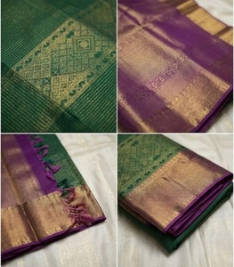 Sari Tradicional de Seda Verde Oscuro y Magenta Rosa para Mujer, Sari de Lujo Indio de Diseño Étnico para Bodas y Fiestas, Estilo Kancheepuram - Product Image 2