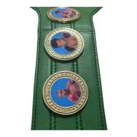 Ceinture de championnat personnalisée verte avec drapeaux du monde et emblèmes portraits, design en métal