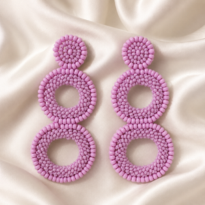 SSTRINGZ ER041 Pendientes Colgantes Circulares Rosados con Cuentas para Mujer, Hechos a Mano con Cuentas de Semilla, Diseño Doble Redondo, Joyería de Moda al por Mayor - Product Image 1