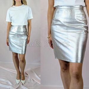 Mini-jupe en cuir PU brillant très tendance, couleur unie, ajourée, à franges, à lacets, extensible et sexy pour femme - Product Image 3