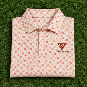 เสื้อโปโลผู้ชาย Trackstar สีครีมคอรัล ลายเรขาคณิตสี่เหลี่ยม แขนสั้น ปกติดกระดุม เสื้อกอล์ฟลำลอง สกรีนโลโก้ได้ - Product Image 6