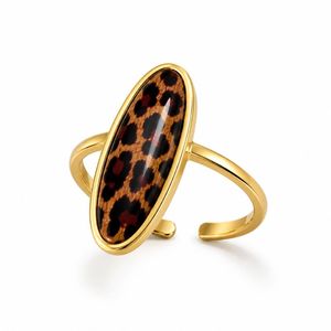 Leopard <b>Ring</b> 18K Gold Plated Stainless Steel <b>Adjustable</b> with Animal Print for Women Daily Wear - Product Image 1