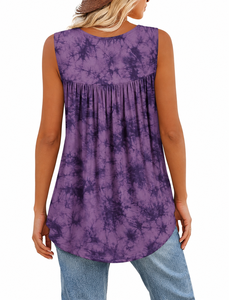 Débardeur à col en V tie-dye pour femmes grandes tailles, style bohème, longueur longue, tricoté, vêtements d'été - Product Image 4