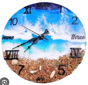 Handmade Resin Wall <b>Clock</b> Round Beach Ocean Decor Single Face 12 Inch 30 cm for Living Room & Hallway High Quality & Finishing - Product Image 4