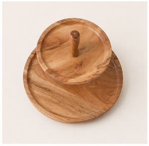 Modern 2 Tier Wooden <b>Cake</b> <b>Stand</b> Solid Acacia Wood Cupcake Dessert Serving Tray For Weddings Parties And Home Decor Eco-Friendly - Product Image 6