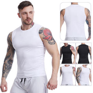 เสื้อกล้ามถักคอโอเวอร์ไซส์สีพื้นสำหรับผู้ชาย แห้งเร็ว สปอร์ต ไร้แขน พิมพ์ลายโลโก้ด้านหน้า สีดำ ระบายอากาศได้ดี แห้งเร็ว - Product Image 6