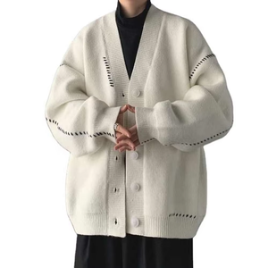 เสื้อคาร์ดิแกนผู้ชายแบบเรียบ คอวี ไหล่ตก ติดกระดุม กันยับ เนื้อหนา อุ่น สำหรับฤดูหนาว ทำจากผ้าขนสัตว์/ไนลอน - Product Image 3