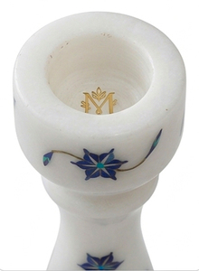 Portavelas Cilíndrico Blanco de Mármol Makrana con Incrustaciones, 5 Pulgadas, Arte Mughal, Piedra Azul, Decoración para el Hogar, Hecho a Mano, Navidad, Sigma Exports - Product Image 2