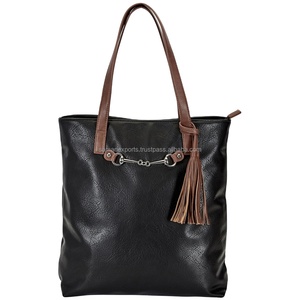 กระเป๋าหนังแท้สไตล์โบฮีเมียนมีพู่กระเป๋าโท้ทกระเป๋าถือกระเป๋าโท้ทคุณภาพระดับพรีเมียมพร้อมซิปปิดด้านบนผู้จัดจำหน่ายอินเดียส่งออก - Product Image 1