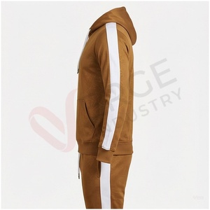 Ensemble de survêtement marron à capuche pour homme, manches longues, motif géométrique, respirant, décontracté, pour l'automne, coupe classique - Product Image 3