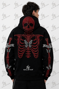 SALSTAR Sweat à capuche noir pour homme, imprimé squelette gothique avec strass, coupe classique, pour l'automne - Product Image 5