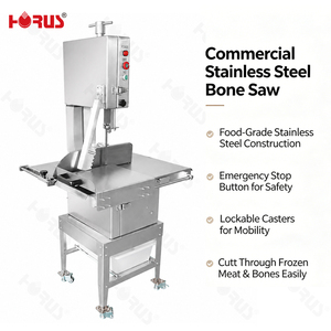 Sega per ossa e carne Horus 300A 2HP, completamente in acciaio inox, per macelleria, con ruota da 300 mm e lama da 2400 mm, spessore regolabile. - Product Image 1