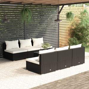 Ensemble de salon de jardin en rotin PE noir avec structure en acier thermolaqué, tissu et verre – Mobilier d'extérieur haut de gamme - Product Image 1