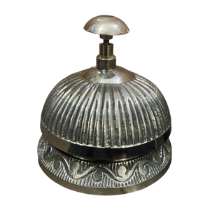 Campana de Servicio con Acabado Plateado Vintage, Diseño Grabado en Relieve, Aleación de Zinc, Campana de Escritorio para Recepción de Hotel, Oficina y Restaurante - Product Image 1