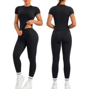 Conjunto de Yoga de 2 Piezas Negro, Cuello Redondo, Sin Mangas, Leggings de Cintura Alta, Transpirable, Ecológico, Spandex/Nylon, Ropa Deportiva - Product Image 6