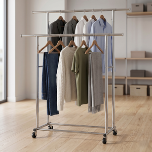 Pristine HG136 OEM Double Metal Eco-Friendly Multifunction Floor Type Non-Folding 1-Layer Modern Clothes Display Racks Storage - Product Image 1