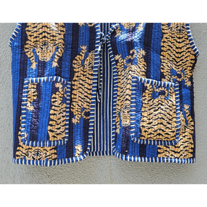 Chaleco acolchado de algodón Kantha para mujer, con estampado de tigre, sin mangas, abrigo de invierno con bolsillo, ropa exterior informal, regalo para ella. - Product Image 5