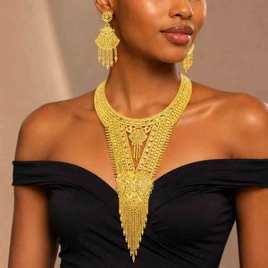 En gros, Ensemble de colliers longs de mariée turcs en or micronisé 14K, 18K, 24K, style Dubaï traditionnel, bijoux de mode en or laminé, Oro Joyeria - Product Image 3